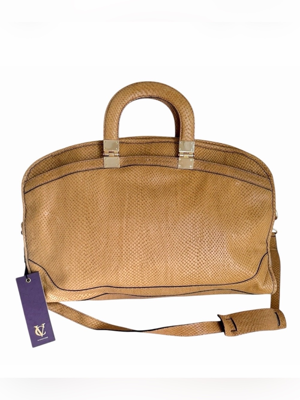 Vince Camuto Signature Anna Satchel Handbag Mica Camel Embossed Leather NEW